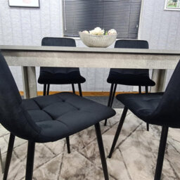 Kosy Koala Dining Table With 4 Black Velvet Chairs Stone Grey Effect Wood Table Set For Dining Room - thumbnail 8