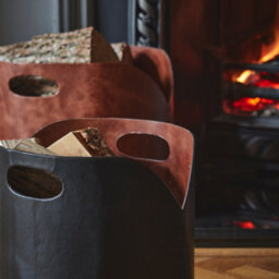 Ivyline Black Faux Leather Log Bucket H30Cm W40Cm - thumbnail 1