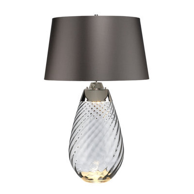 Elstead Lena 2 Light Large Smoke Table Lamp, Smoke-Tinted Glass , Slate Shade, E27