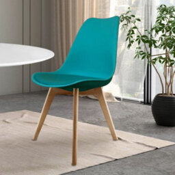 Fusion Living Soho Teal Plastic Dining Chair With Squared Light Wood Legs - thumbnail 2