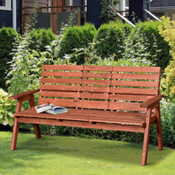 Outsunny Convertable 3-Seater Wood Bench Table Garden W/ Armrests Orange - thumbnail 1