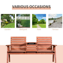 Outsunny Convertable 3-Seater Wood Bench Table Garden W/ Armrests Orange - thumbnail 6