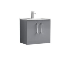Balterley Bramshall Modern Bathroom 2 Soft Close Door & Minimalist Wall Hung Vanity Unit Basin, Satin Grey, 6000mm - thumbnail 1