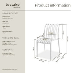 Tectake Garden Chairs Alcudia - Durable, Stackable And Weather-Resistant - Cream - Set Of 6 - thumbnail 6