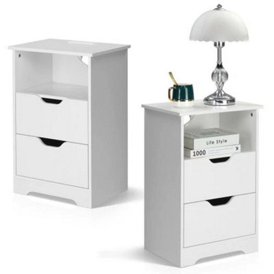 Bedside Table With 2 Drawer Bedside Cabinet Storage Side W/ Charging Station - image 1