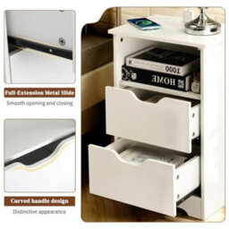 Bedside Table With 2 Drawer Bedside Cabinet Storage Side W/ Charging Station - thumbnail 4