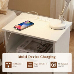 Bedside Table With 2 Drawer Bedside Cabinet Storage Side W/ Charging Station - thumbnail 3