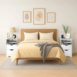 Bedside Table With 2 Drawer Bedside Cabinet Storage Side W/ Charging Station - thumbnail 5