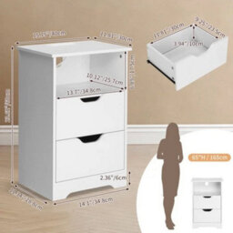 Bedside Table With 2 Drawer Bedside Cabinet Storage Side W/ Charging Station - thumbnail 2