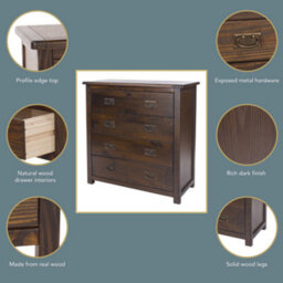 Core Products 4 Drawer Chest, Rich Dark Brown Lacquer Finish H95.0Cm X W90.0Cm X D40.0Cm - thumbnail 7