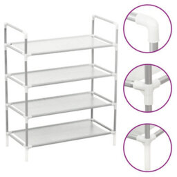 Berkfield Shoe Rack With 4 Shelves Metal And Non-Woven Fabric Silver - thumbnail 1