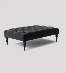 Alyana 120Cm Rectangle Ottoman Bench With Wooden Legs- Black Plush Velvet Chesterfield Upholstered Footstool
