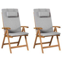 Beliani Set Of 2 Garden Chairs With Cushions Java Premium Acacia Wood Grey Melange - thumbnail 1