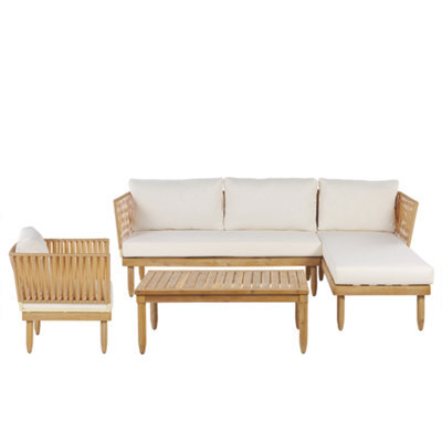 Beliani Garden Lounge Set With Table 4 Seater Cremona Left Hand Acacia Wood Off-White - image 1