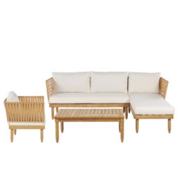 Beliani Garden Lounge Set With Table 4 Seater Cremona Left Hand Acacia Wood Off-White - thumbnail 1