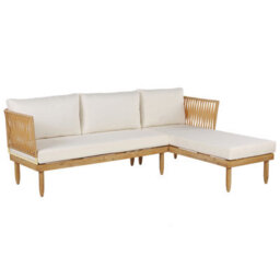 Beliani Garden Lounge Set With Table 4 Seater Cremona Left Hand Acacia Wood Off-White - thumbnail 6