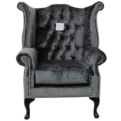 Chesterfield High Back Wing Chair Boutique Storm Velvet Bespoke In Queen Anne Style - image 1