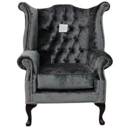 Chesterfield High Back Wing Chair Boutique Storm Velvet Bespoke In Queen Anne Style - thumbnail 1