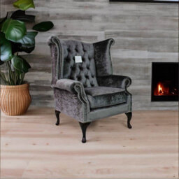 Chesterfield High Back Wing Chair Boutique Storm Velvet Bespoke In Queen Anne Style - thumbnail 3