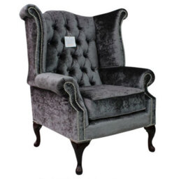 Chesterfield High Back Wing Chair Boutique Storm Velvet Bespoke In Queen Anne Style - thumbnail 2