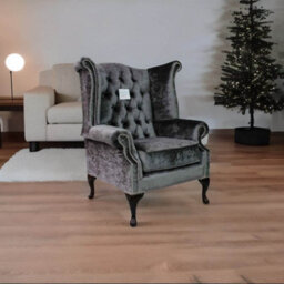 Chesterfield High Back Wing Chair Boutique Storm Velvet Bespoke In Queen Anne Style - thumbnail 4