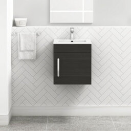 Royal Bathrooms Turin 400mm Cloakroom Wall Hung Vanity Sink Unit Hale Black - 1 Door - thumbnail 1