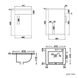 Royal Bathrooms Turin 400mm Cloakroom Wall Hung Vanity Sink Unit Hale Black - 1 Door - thumbnail 7