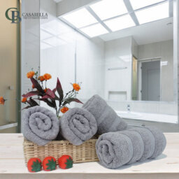 Casabella Premium Quality 4 Silver Hand Towels 100% Combed Cotton 650 Gsm Quick Dry Hand Towels Set 50X90 Cm - thumbnail 3