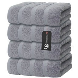 Casabella Premium Quality 4 Silver Hand Towels 100% Combed Cotton 650 Gsm Quick Dry Hand Towels Set 50X90 Cm