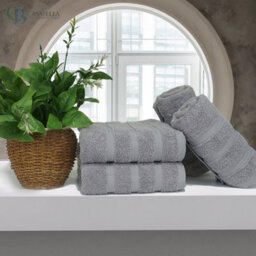 Casabella Premium Quality 4 Silver Hand Towels 100% Combed Cotton 650 Gsm Quick Dry Hand Towels Set 50X90 Cm - thumbnail 4