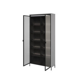 Arte Trend 07 Tall Display Cabinet  In Grey Matt - Partially Glassed & Push-To-Open With Led - W920mm X H1960mm X D340mm - thumbnail 2