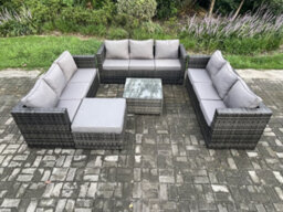 Fimous Outdoor Rattan Garden Furniture Set 10 Seater Patio Lounge Sofa Set With Square Coffee Table Big Footstool - thumbnail 2