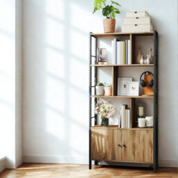 FURNOLD Industrial Bookcase Storage Cabinet Shelving Unit Rustic Oak