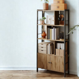 FURNOLD Industrial Bookcase Storage Cabinet Shelving Unit Rustic Oak - thumbnail 2