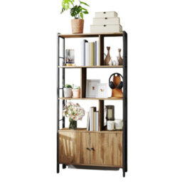 FURNOLD Industrial Bookcase Storage Cabinet Shelving Unit Rustic Oak - thumbnail 5