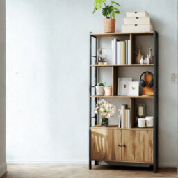 FURNOLD Industrial Bookcase Storage Cabinet Shelving Unit Rustic Oak - thumbnail 3