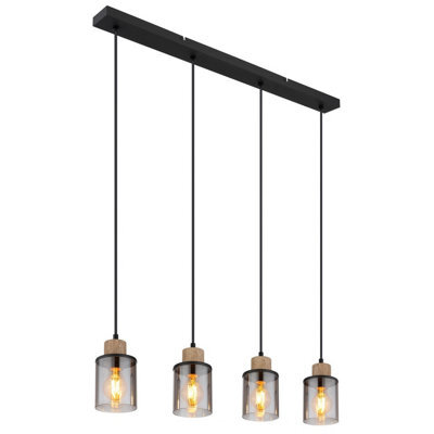 Luminosa Lighting Luminosa Reid Bar Pendant Ceiling Light Matt Black Smoke Glass Shade 4X E27 - image 1