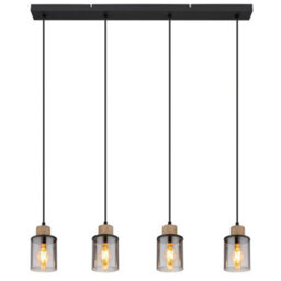 Luminosa Lighting Luminosa Reid Bar Pendant Ceiling Light Matt Black Smoke Glass Shade 4X E27 - thumbnail 3