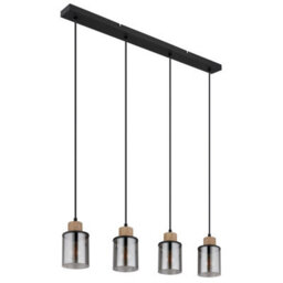 Luminosa Lighting Luminosa Reid Bar Pendant Ceiling Light Matt Black Smoke Glass Shade 4X E27 - thumbnail 2