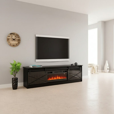 Granero Black Tv Cabinet With Built In Electric Fireplace Modern Black Gloss Entertainment Unit - image 1