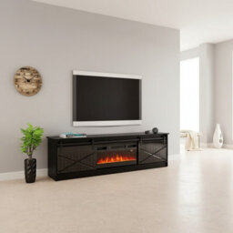 Granero Black Tv Cabinet With Built In Electric Fireplace Modern Black Gloss Entertainment Unit