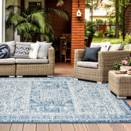 Homeart Outdoor Indoor Rug, Easy Clean, Uv Weather Resistant Rug For Patio, Gardenvintage Blue, Cream,120X170Cm - thumbnail 4