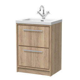 Hudson Reed Lille Floor Standing Two Drawer Contemporary Vanity Unit With 1 Tap Hole Basin In Bleached Oak, 613 X 462mm - thumbnail 2