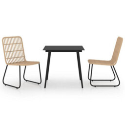 Berkfield 3 Piece Outdoor Dining Set Poly Rattan And Glass - thumbnail 2