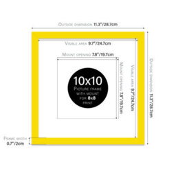 "10X10"" Yellow Picture Frame - 10X10"" Square Frame With 8X8"" Mount For 10X10""/8X8"" Pictures Moderrn Style Thin Edge, 1 Pack" - thumbnail 2