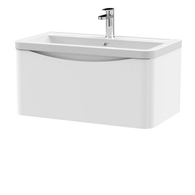 Dezine Thames 800mm 1 Drawer Satin White Wall Hung Vanity Unit - image 1