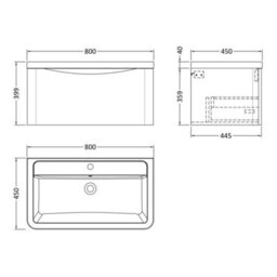 Dezine Thames 800mm 1 Drawer Satin White Wall Hung Vanity Unit - thumbnail 2
