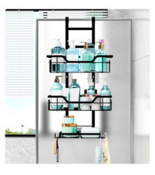 Punch Free Hanging Shower Rack , Black Over The Door Bathroom Organizer