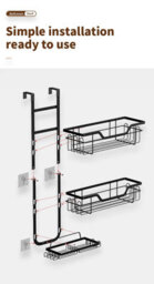 Punch Free Hanging Shower Rack , Black Over The Door Bathroom Organizer - thumbnail 3