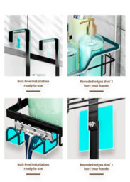 Punch Free Hanging Shower Rack , Black Over The Door Bathroom Organizer - thumbnail 4